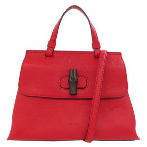 GUCCI Red Leather Bamboo Bag